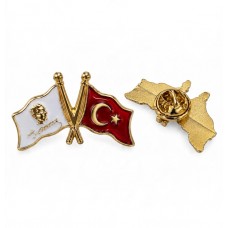 Atatürk ve Türk Bayrağı Figürlü Gold Metal Yaka Rozeti