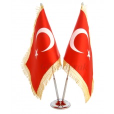 Çiftli  Krom Türk Masa Bayrağı (SİMLİ)