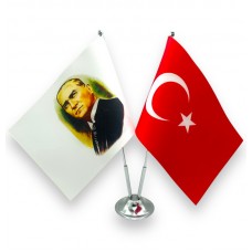 Çiftli Krom Atatürk Masa Bayrağı